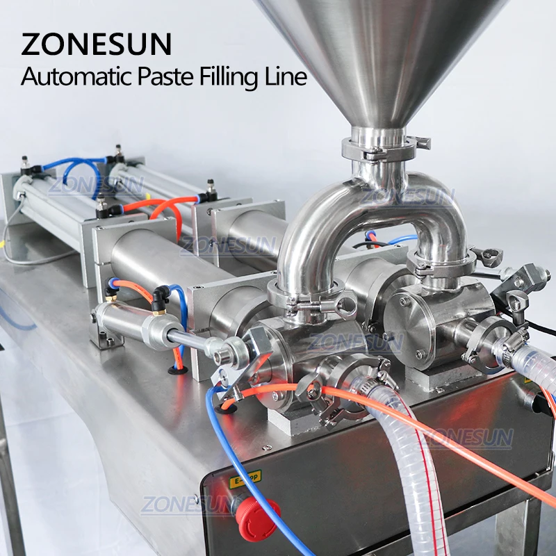 ZONESUN ZS-FAL180R9 Full Automatic Paste Honey Lotion Jam Round Bottle 2 Heads Filling Capping Labeling Machine Production Line