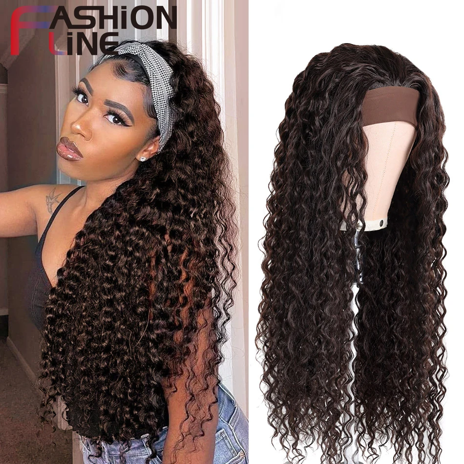 

28Inch Long Afro Kinky Curly Headband Wigs Synthetic Ice Headband Wig For Black Women Ombre Curly Wave Wig Organic Fiber Hair