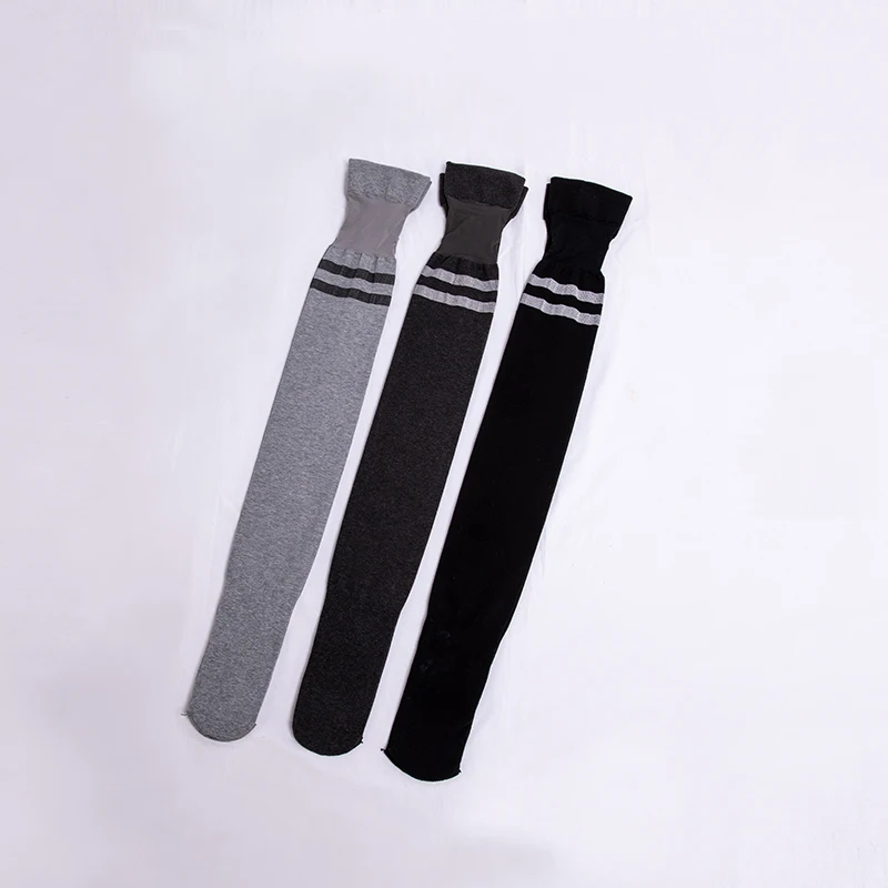 Women\'s Long Sports Socks Two Striped Pattern Over-knee High Stocking Black Gray Color High Elastic Slim Thigh Stockings