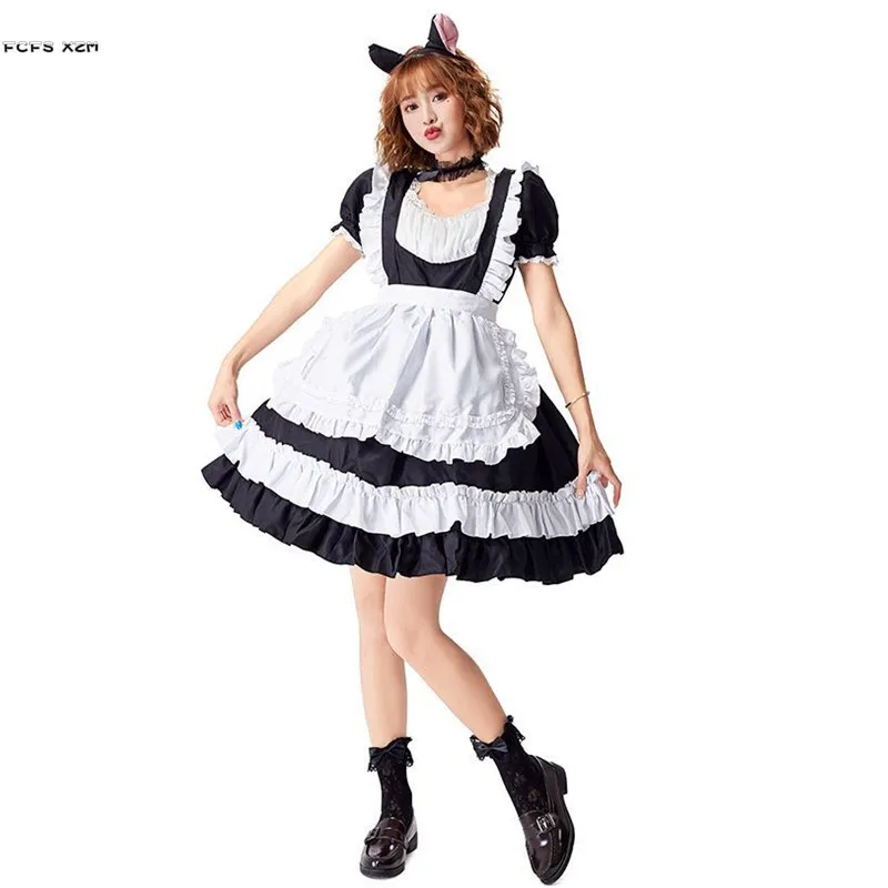 สีดำและสีขาวผู้หญิงฮาโลวีนแม่บ้านเครื่องแต่งกายหญิงKitty Cat Cosplay Carnival Purim Paradeไนท์คลับบทบาทเล่นชุด