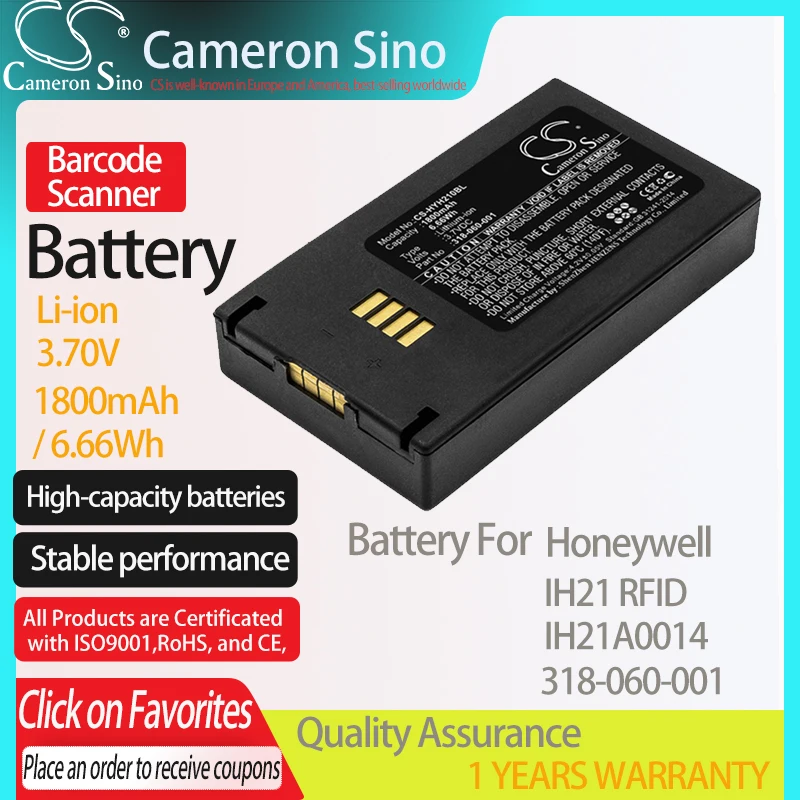 CameronSino Battery for Honeywell IH21 RFID IH21A0014 fits Honeywell 318-060-001 Barcode Scanner battery 1800mAh/6.66Wh 3.70V