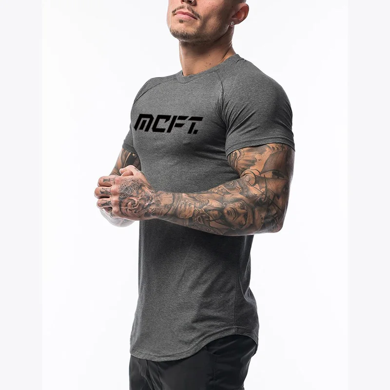 New Fitness Sport Shirt Men Cotton Slim Fit Men Gym T Shirt Sport Tees Weightlifting Workout tshirt