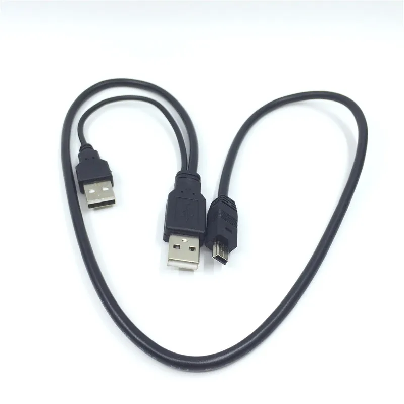 Durable Dual USB 2.0 A Male to Mini USB B 5 Pin Male Data Cable For 2.5 HDD Hard Drive cable