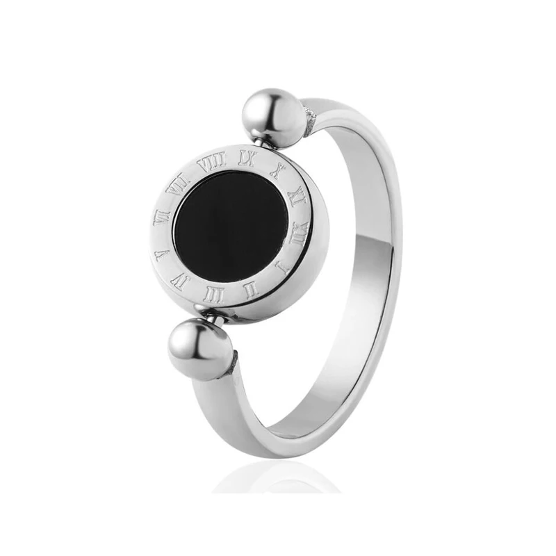 Classic Design Can Be Rotated Enamel And Shell Roman Numeral Beautiful Woman Ring Stainless Steel Brand Ring Jewelry For Women