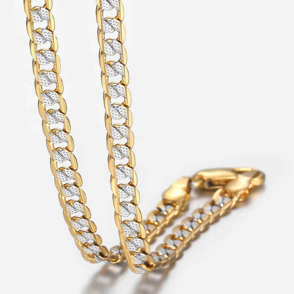 4mm Mens Womens Chain Flat Hammered Curb Cuban Gold Color Necklace  Wholesale Fashion Jewlery Dropshipping HGN64