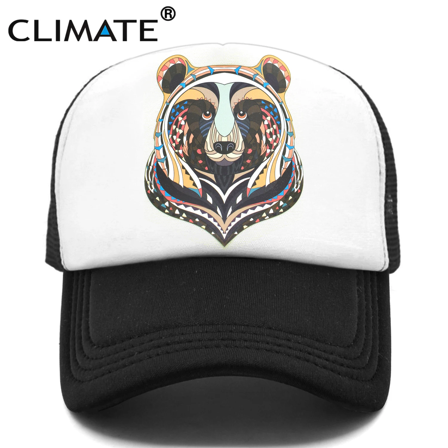 CLIMATE Bear Trucker Cap Cool Forest Bear Cap Men Brown Bear Hunt Hunting Hip Hop Hat Baseball Cap Cool Summer Mesh Cap