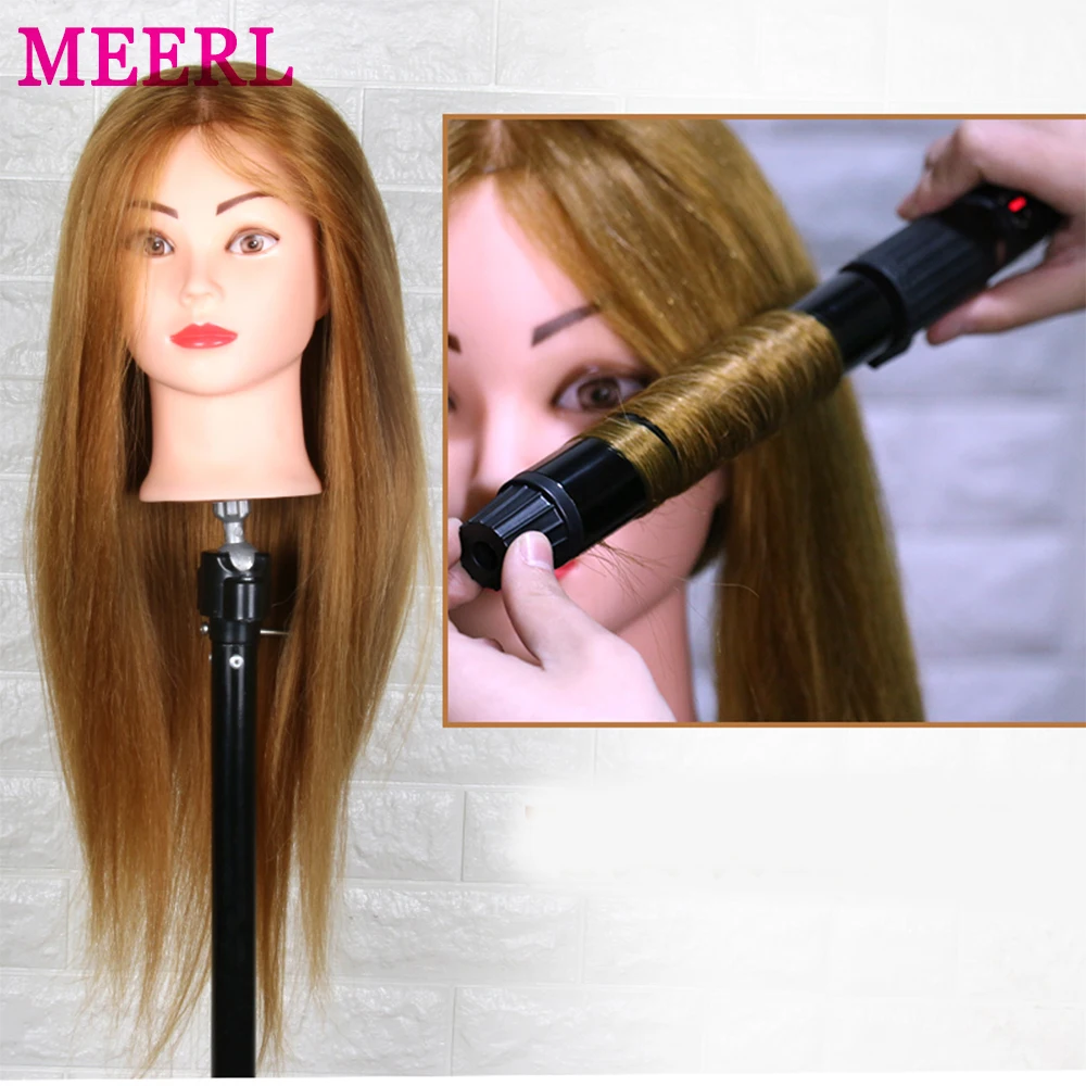 MRERL Professional Styling Mannequin Head With Stand For Hairstyle 80%Real Hair Hairdressing Training Head With Wig Stand Tripod