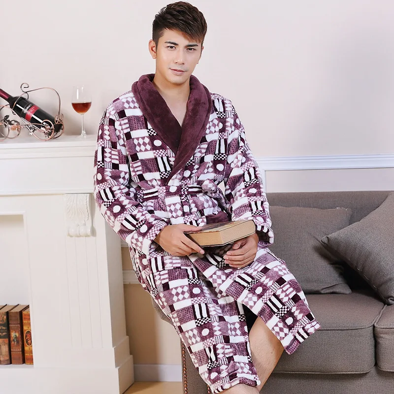 Flannel Nightgown Men Robe Coral Wool Upgrade Home Wear Thickened Autumn/Winter Bathrobe Lounge Negligee Pajamas Халат