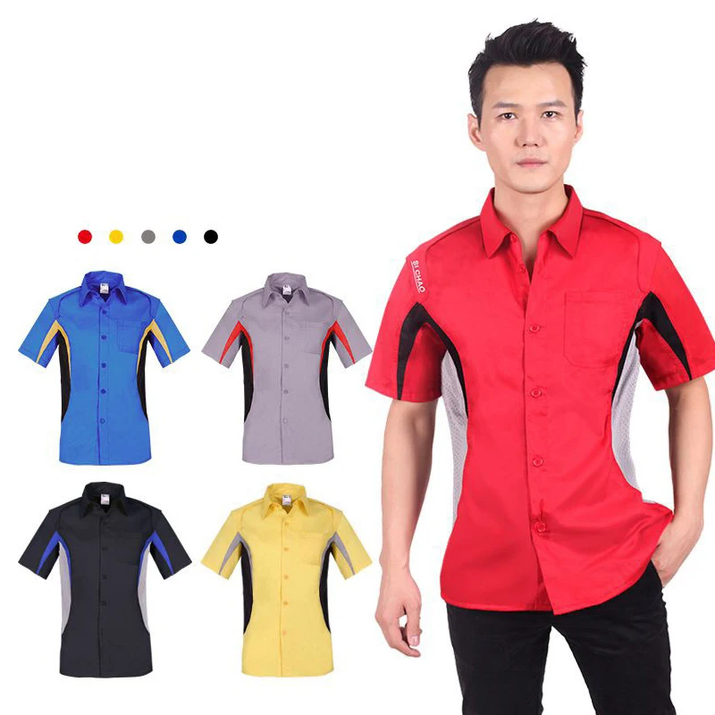 Summer Breathable Short-sleeve Shirt Racing Suit Auto 4s Shop Repair Sales Working Shirt Contrast Color Turn Down Collaruniform