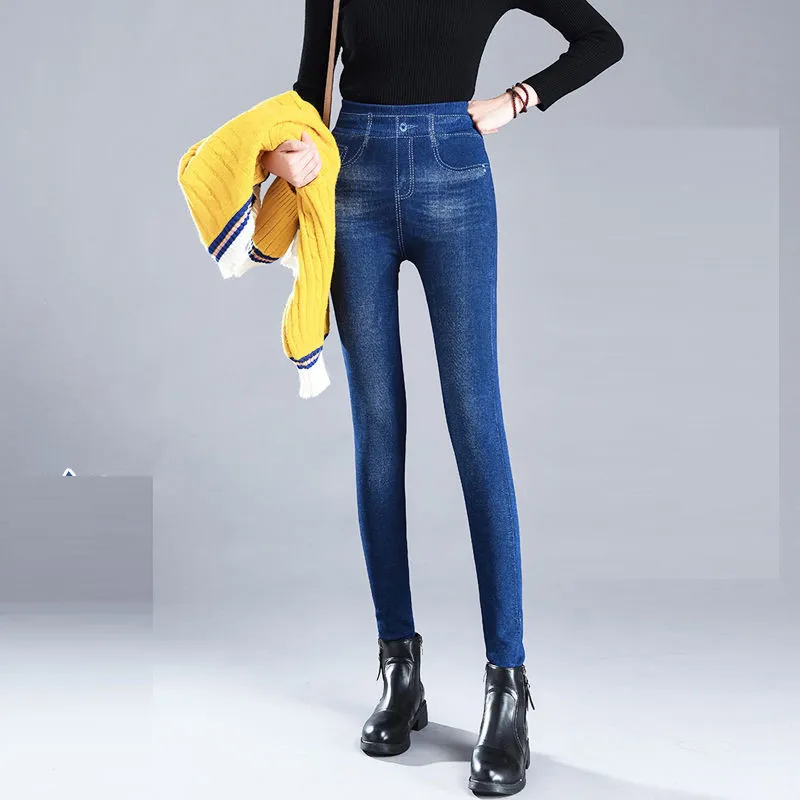 Autumn New Fashion Skinny Slim Thin High Elastic Waist Washed jeans Like Jeans leggings Pencil Pants Denim Leggings For Women