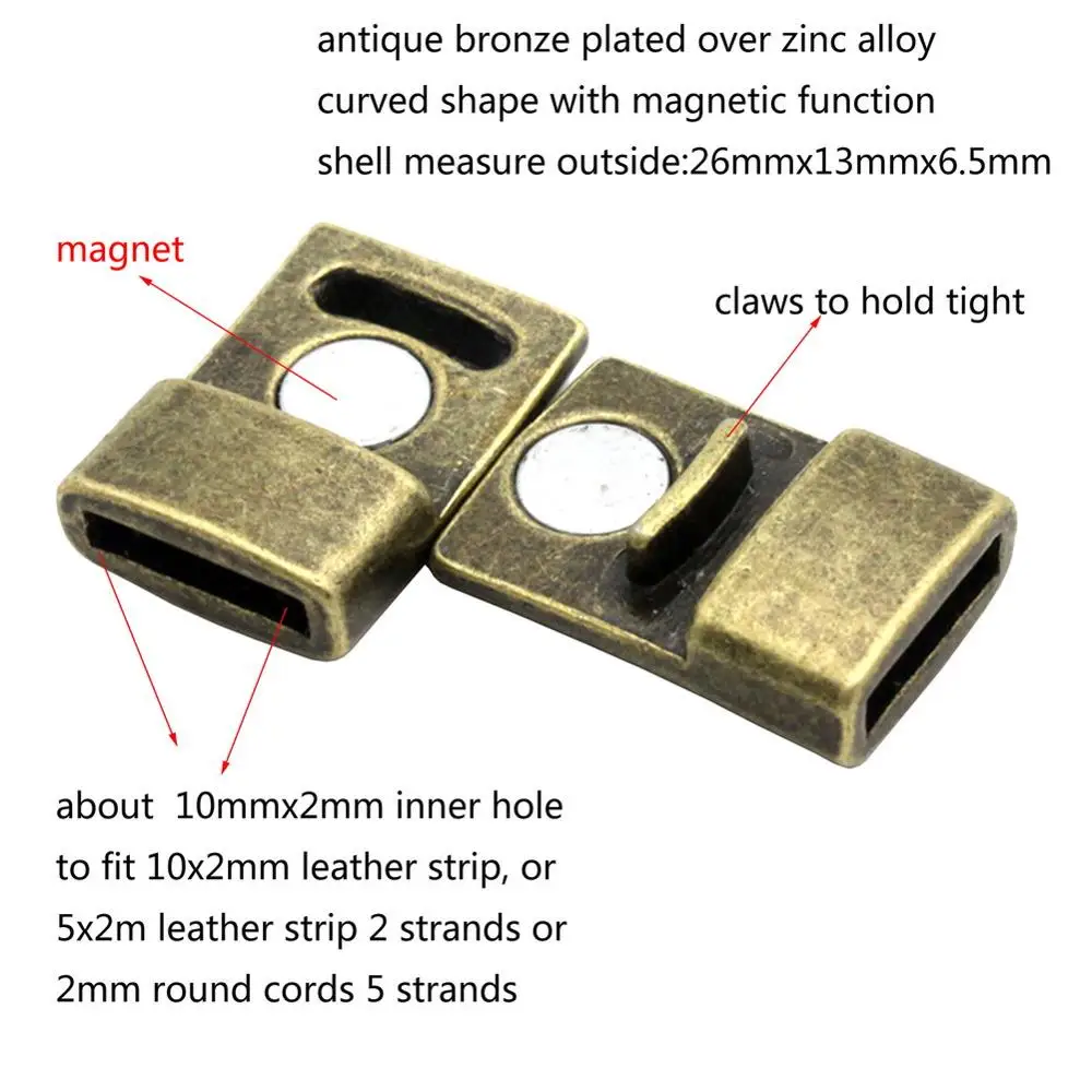 Aaazee 10mm Flat Magnetic Clasps Closure for Bracelet Making Antique Bronze 3 Pieces 10mmx2mm Hole