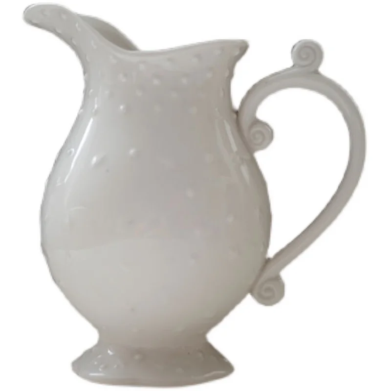 White Ceramic Granulation Embossed Country Milk Small Jug Vase Flower Ware