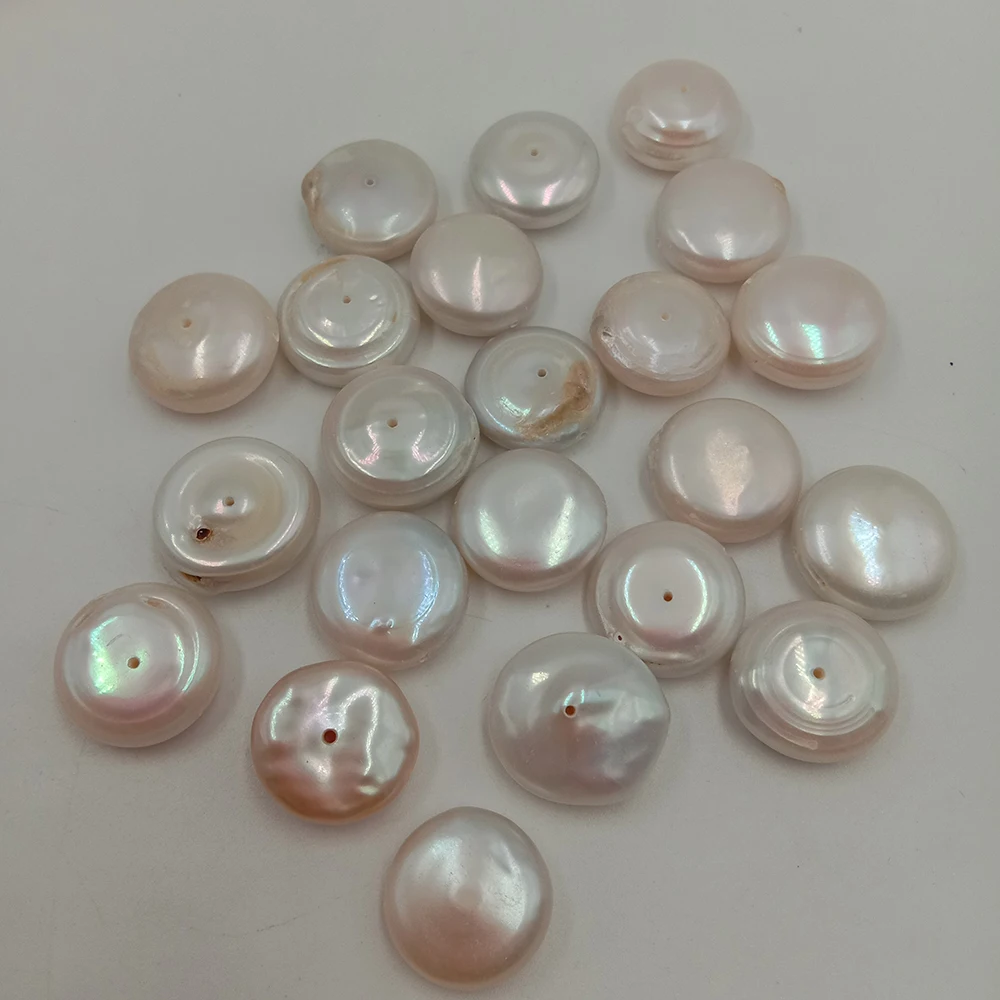 2 pcs/lot,HIGH QUALITY Nature freshwater loose pearl ,BIGGEST COIN shape BAROQUE,half hole in the middle drilled, 16-18 MM