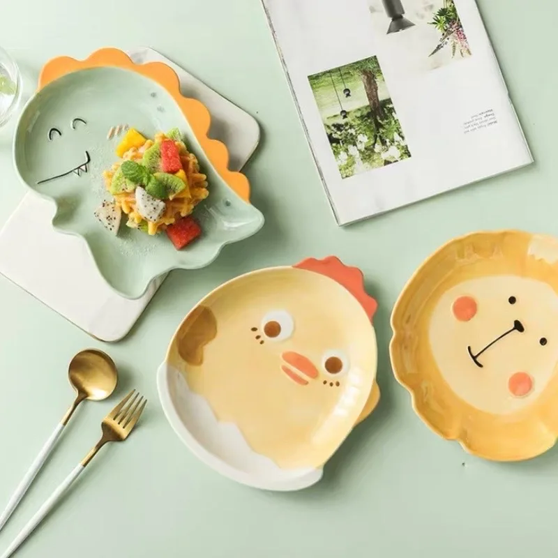 Plate Japanese-Style Cartoon Ceramic Dishes Home Kitchen Breakfast Tableware Plate For Dessert Food 접시 pratos de jantar