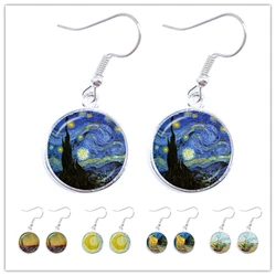 Orecchini stile semplice Color argento moda Van Gogh famoso artista orecchini pendenti notte stellata gioielli Cabochon in vetro regali donna