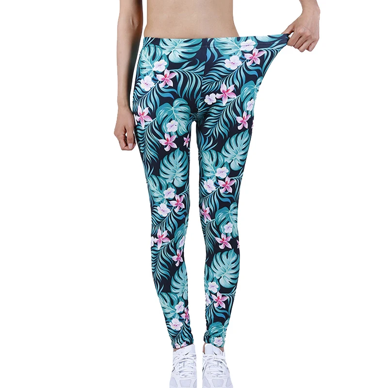 YSDNCHI damskie legginsy z nadrukiem Fitness Slim Workout leginsy spodnie moda wysokie elastyczne do ćwiczeń sportowe spodnie Jegging