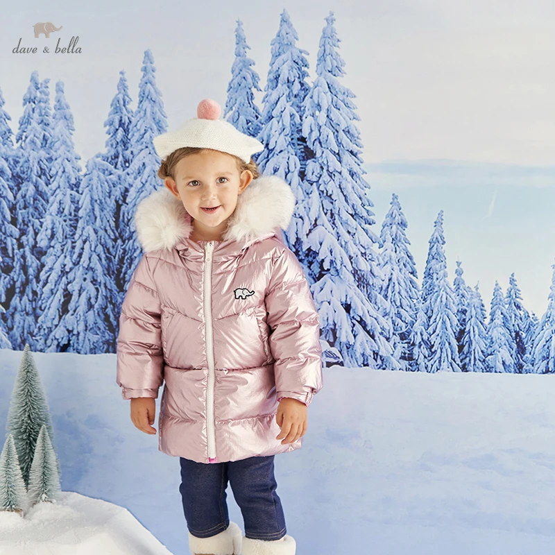 DB18944-K dave bella winter baby girls 18M-11Y fashion solid hooded down coat children 90% white duck down padded kids jacket