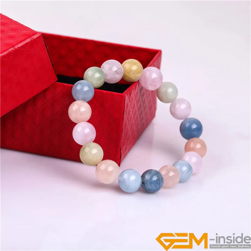 6/8/10/14mm Real Natural Sweet Candy Rainbow Morganite Stone Stretch Handmade Chakra Beads Bracelets For Women Healing Jewelry