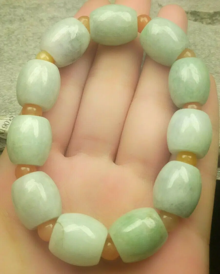 Certified Light Green Natural A Jadeite Carved Circle Bead Road Pass Stretchy Bracelet