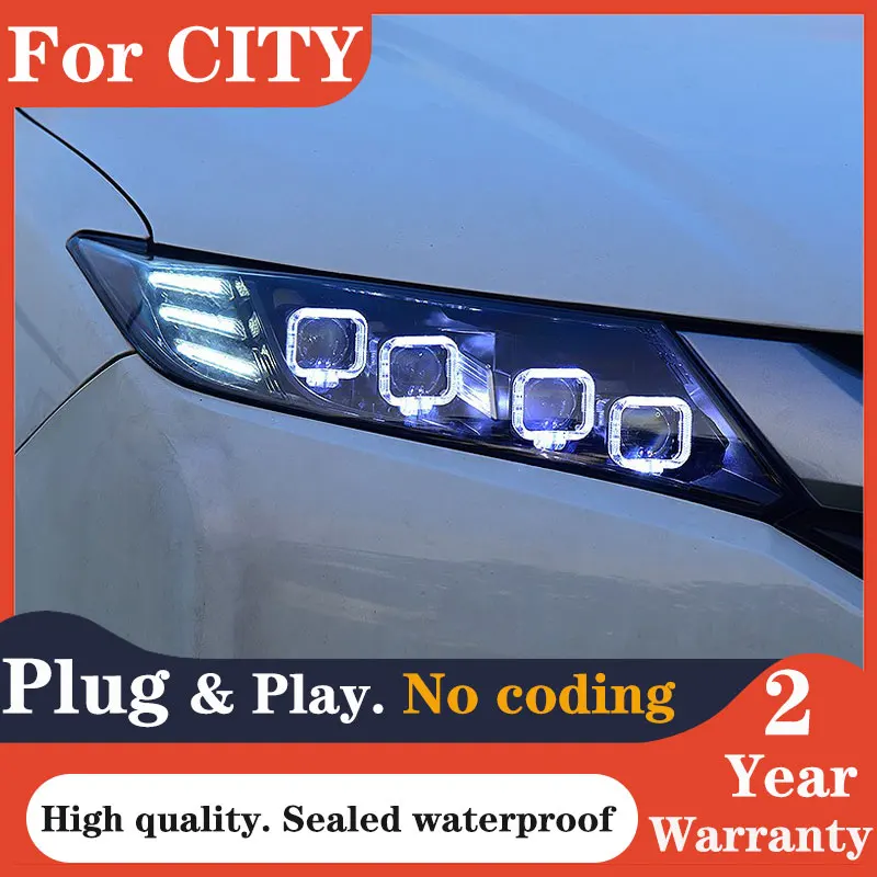 LED Headlights For Honda City Headlight 2015 2016 2017 LED DRL city head lamp Front light Bi Xenon HID H7 D2H lens