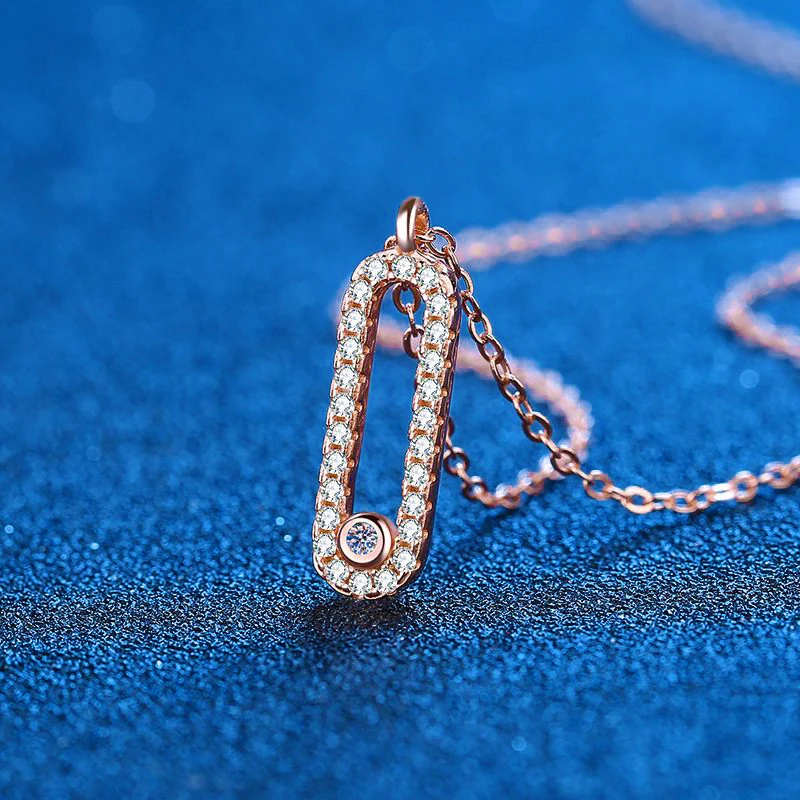 Real Moissanite Necklace 18K Rose Gold Plated Sterling Silver Paper Clip Pendant Chain Jewelry Gift for Women Sister Wife