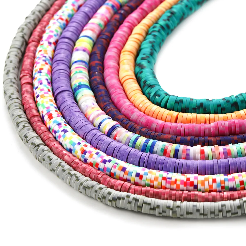 Oameusa 6mm Flat Polymer Clay Beads Chips Disk Round Spacer Handmade Loose Beads For DIY Bracelet Necklace Accessories 15Inches