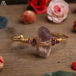 Beauty Crystal Beads Bangle Jewelry Natural Amethysts Quartz Rondelle Beads Open Cuff Bangle For Femme Women Friendship Jewelry