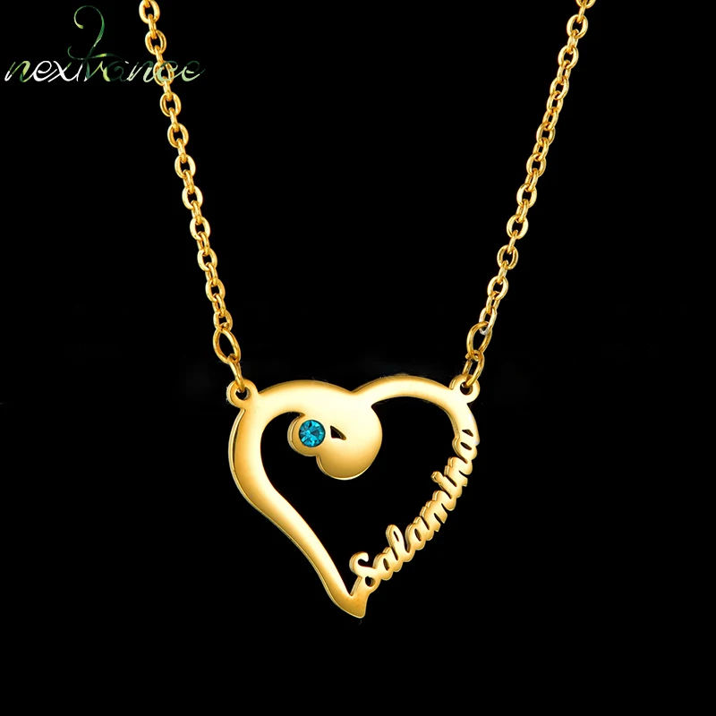 

Nextvance Customize Name Necklace Heart Rhinestones Pendant Stainless Steel Personalized Chain Necklaces Letter For Women Gift