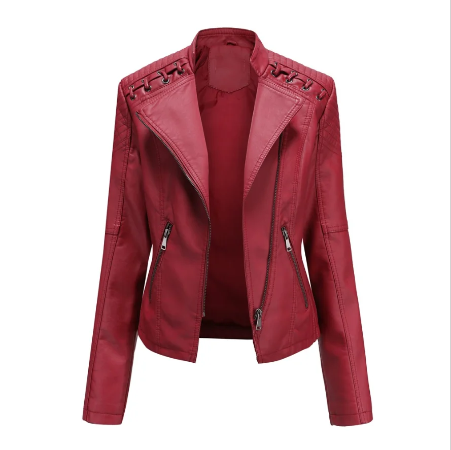 Spring and Autumn Women\'s High Quality Ladies Zipper Leather Jacket Spring Fashion Slim Short Jacket Ladies Motorcycle Jacket