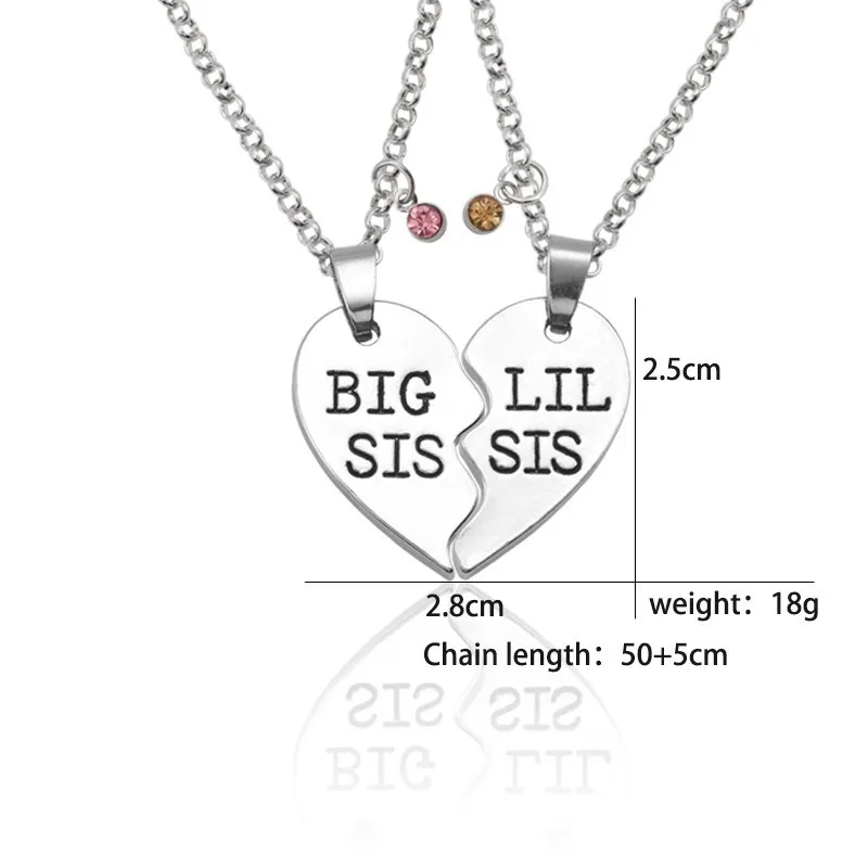 2 قطعة قلادة كبيرة SIS LIL SIS للنساء كريستال كورلور لغز القلب شقيقة القلائد المعلقات مجوهرات الأسرة الأخوات هدايا #6