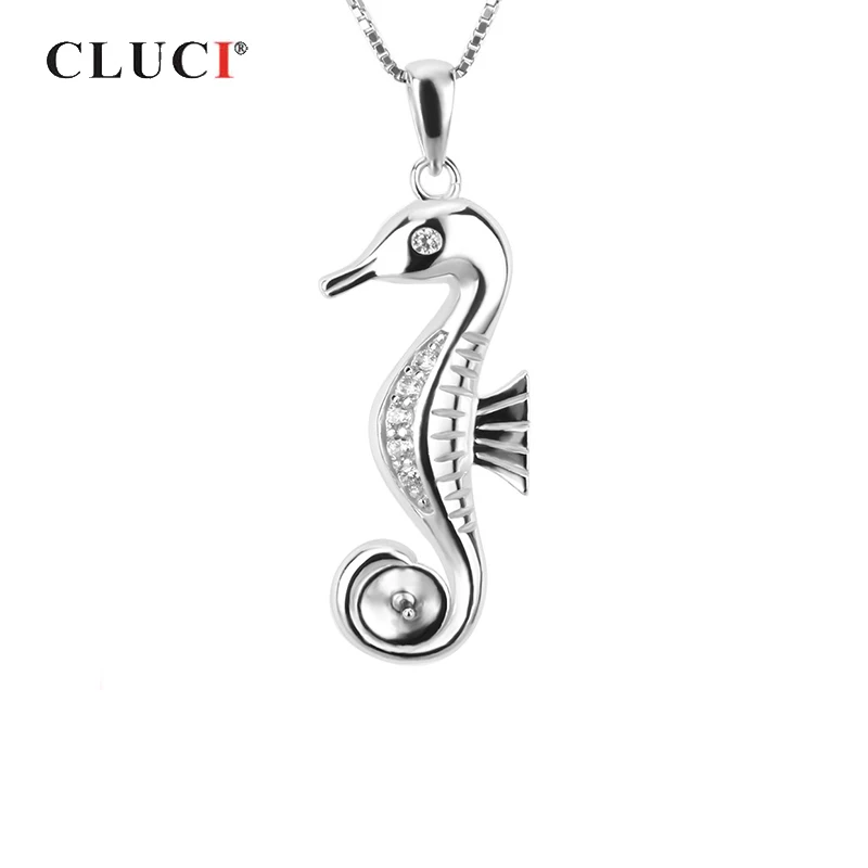 

CLUCI Women Silver 925 Pearl Pendant Mounting for Jewelry 925 Sterling Silver Seahorse Shaped Charm Pendant Fine Jewelry SP032SB