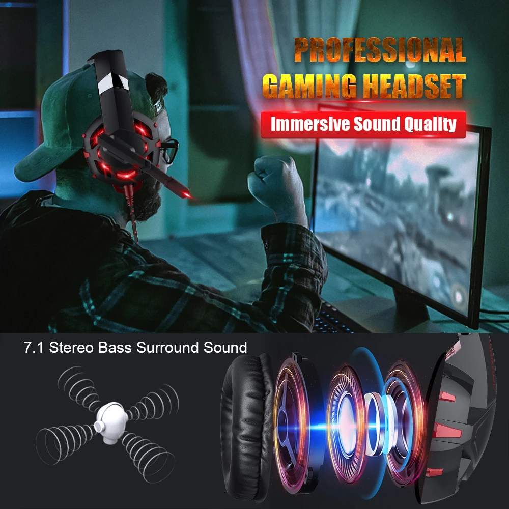 Super Bass PC Gamer Wired Headphone with Noice Reduction Mic Led light Gaming headset For PS4 XBOX Switch smartphone