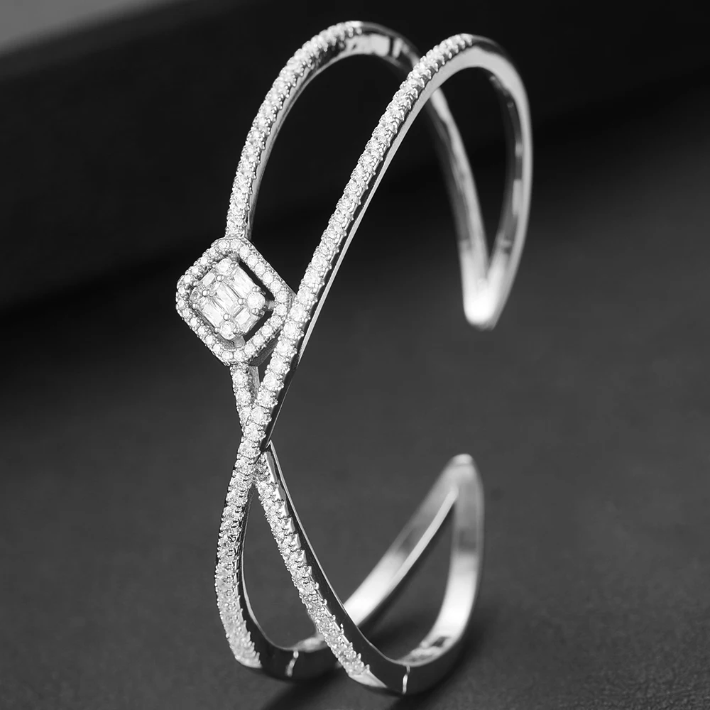 GODKI 2022 Luxury Cross Stackable Bangle Cuff For Women Wedding Full Cubic Zircon Crystal CZ Dubai  Bracelet Party Jewelry