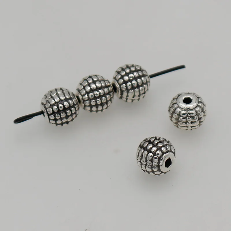 30pcs/lot Retro Antique Silver Color Dots Round Loose Beads 8.5mm Manual Metal Prayer Yoga Spacer Beads DIY Jewelry Accessories