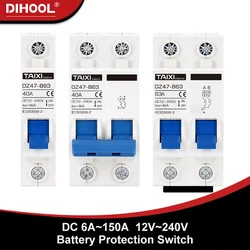 DZ47B Miniatuur Stroomonderbreker Dc 12V 24V 36V 48V Dc Mcb Batterij Auto Protector 6A-150A Air schakelaar Din Rail Mount