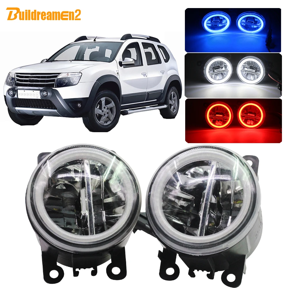 Buildreamen2 Car H11 4000LM LED Fog Light Kit Angel Eye Daytime Running Light 12V For Dacia Duster 2010 2011 2012 2013 2014 2015