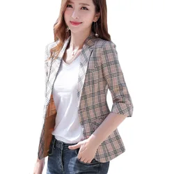 Plaid Blazer Female British Casual Short Small Suit Spring Office Lady Single Button Three Quarter Women's Suit Lattice Jacket