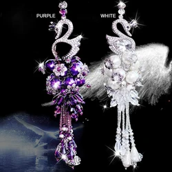 Car Pendant HighGrade Swan Diamond Female Automobile Rearview Mirror Hanging Ornaments Double-sided Crystal Inlaid Element Decor