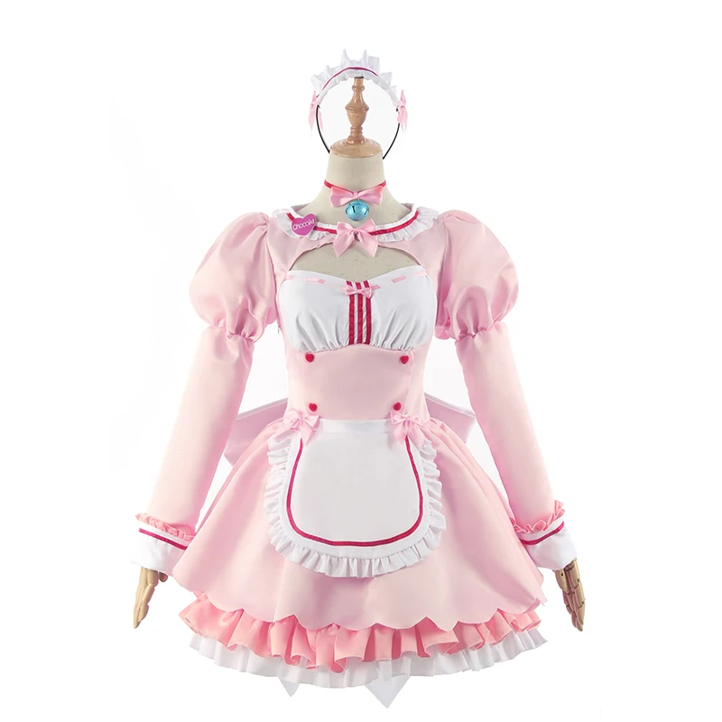 Nekopara – Costume Cosplay vanille pour femme, ensemble complet, robe de demoiselle d'honneur, chat Neko, Sexy