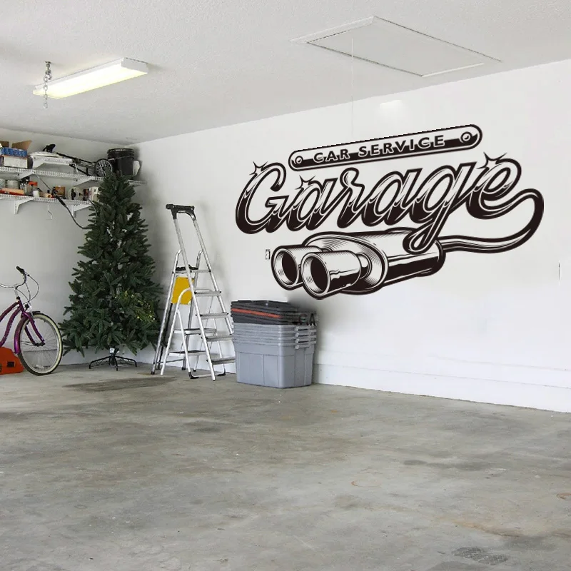 Retro Car Service Garage Wall Sticker Exhaust Pipe Classic Auto Repair Service Shop Wall Decal Vinyl Decoration