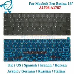 New A1706 A1707 US/UK/Spanish/Korean/French Keyboard For Macbook Pro Retina 13 