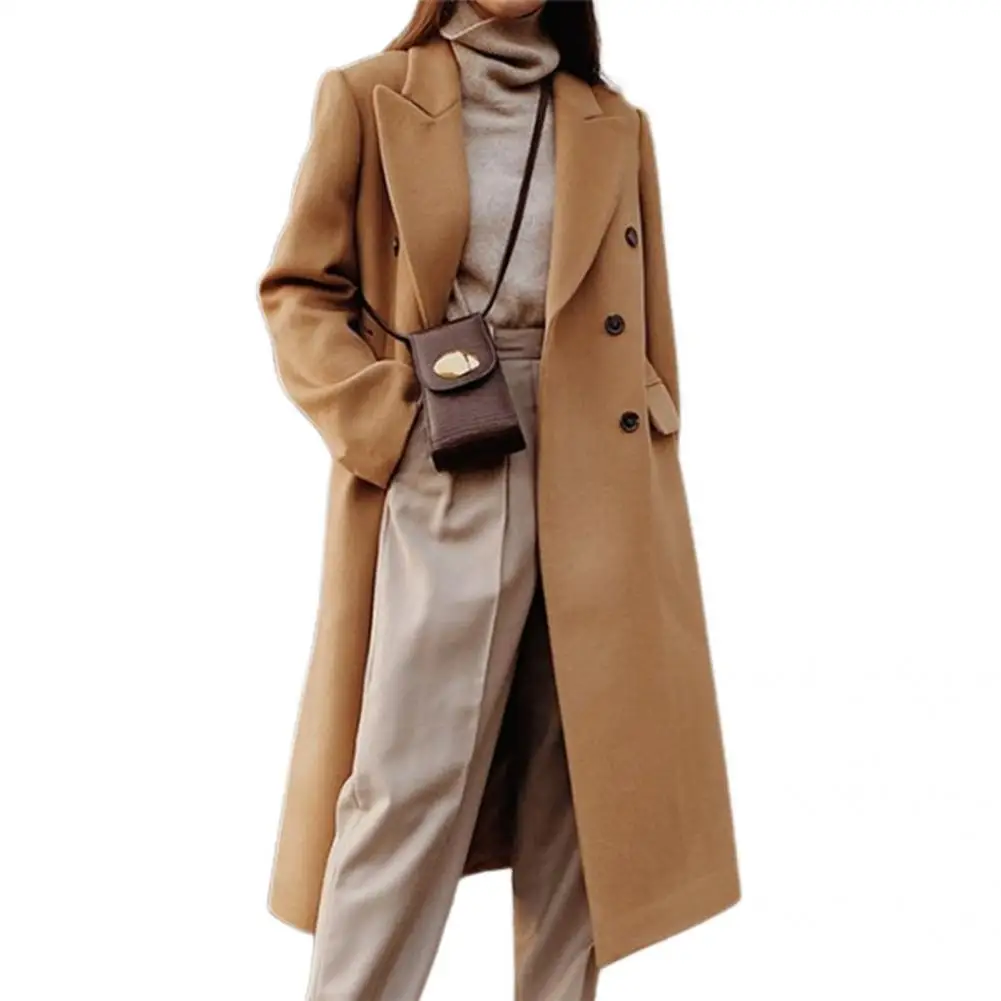 Casual Woolen Coat   Lady Pure Color Long Woolen Cardigan  Woolen Suit Jacket Charming Elegant Coat