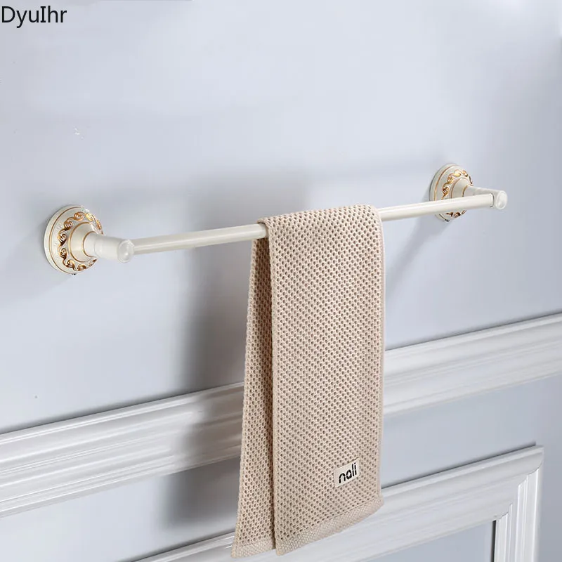 

DyuIhr space aluminum wall-mounted white towel bar bathroom single rod exquisitely carved towel rack bathroom accessories