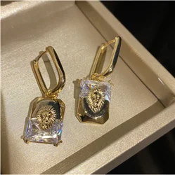 ins style modern retro gold inlaid zircon crystal temperament wild earrings female design asymmetrical earrings