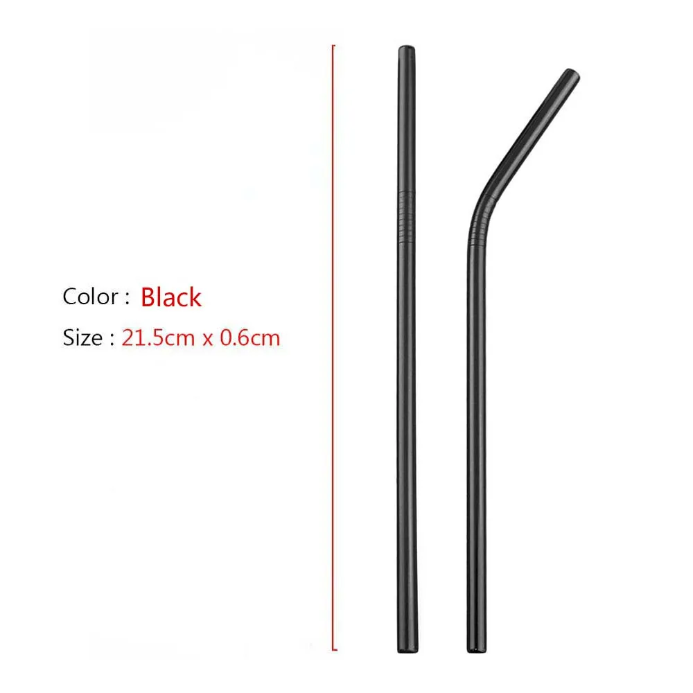 8Pcs Reusable Straw Set Rainbow Black Drinking Straw High Quality 304 Stainless Steel Metal Straw with Cleaner Brush Wholesale