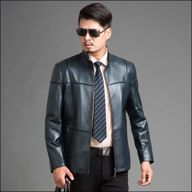 Sheepskin Man Parka Real Casual Blue Genuine Leather Jacket Men Motorcycle Coat Jaqueta De Couro FYY607