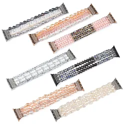 bracelet for apple watch se 44mm strap 41mm woman bling pearl beads elastic iwatch 9 8 3 bands 38mm 40mm wristband accessories