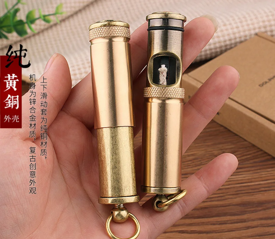 DOLPHIN cylindrical Creative Retro Pure Brass cylinder Trench kerosene Lighter Funny Novelty Gadget key ring