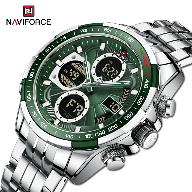 NAVIFORCE Mens Wrist Watches Casual Sport Stainless Steel Waterproof Luminous Dual Display Quartz Clock Watch Male Reloj Hombre