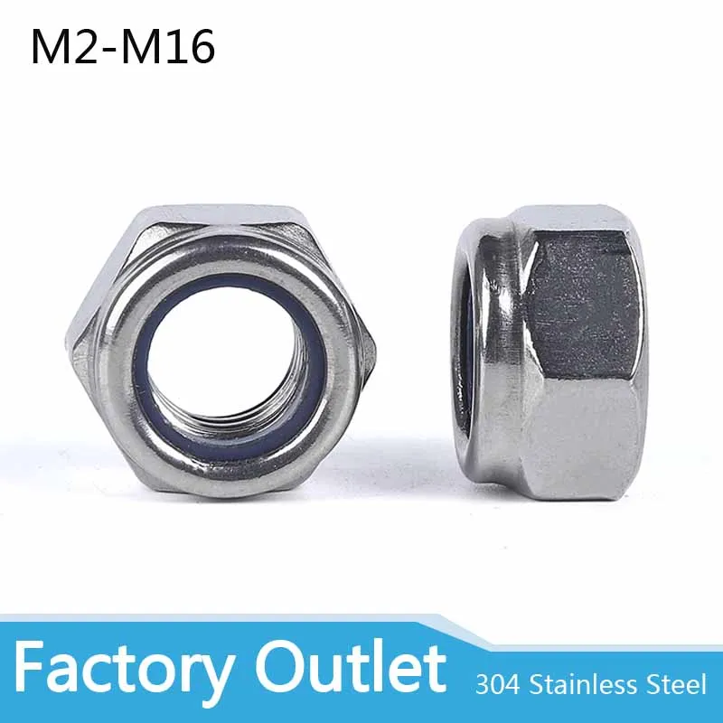 2/5/50pcs Stainless Steel Hex Hexagon Nylon Insert Lock Nut Self locking Nylock Nut Locknut  M2 M2.5 M3 M4 M5 M6 M8 M10 M12 M16